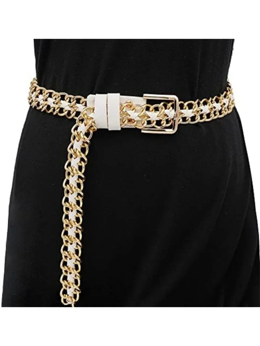 Stylish Gold Metal Punk Leather Chain Waist Belt for Women - Perfect for Dresses